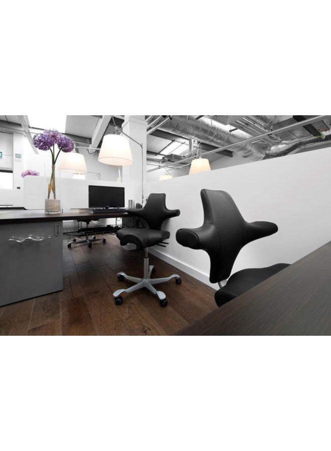 HAG Capisco Adjustable Sit to Stand Desk Chair - Black Frame - Leather Tan Brown Seat - Image 3