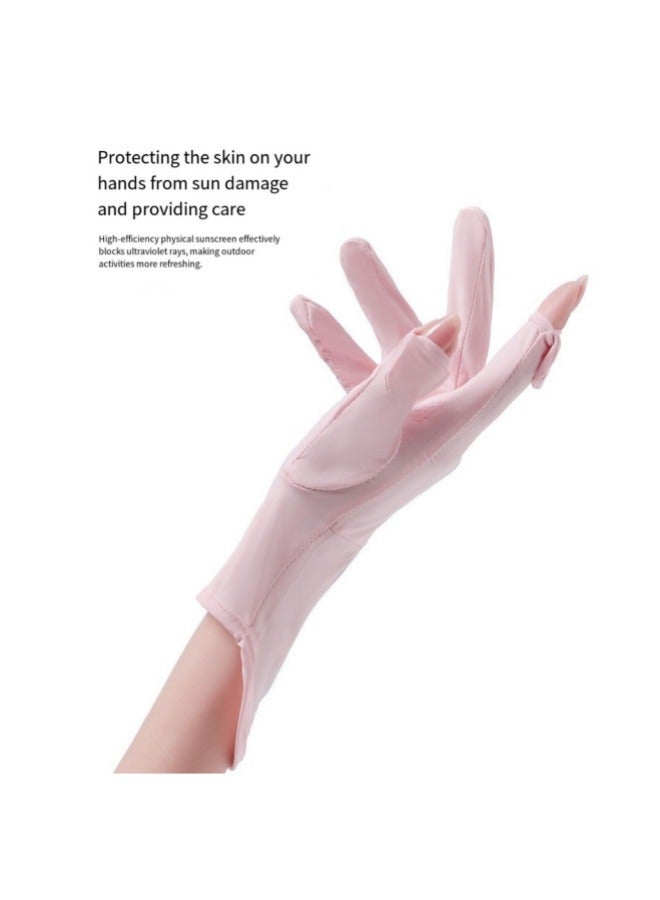New Style Ice Feeling Sun Protection Gloves Sports Cycling Non-Slip Breathable Ice Silk Gloves Pink - Image 2