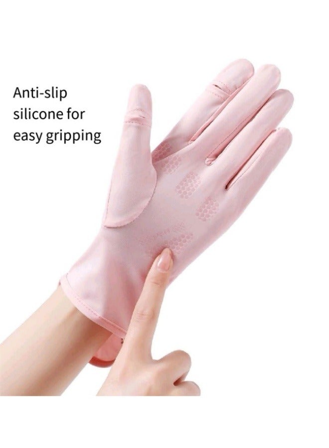 New Style Ice Feeling Sun Protection Gloves Sports Cycling Non-Slip Breathable Ice Silk Gloves Pink - Image 3