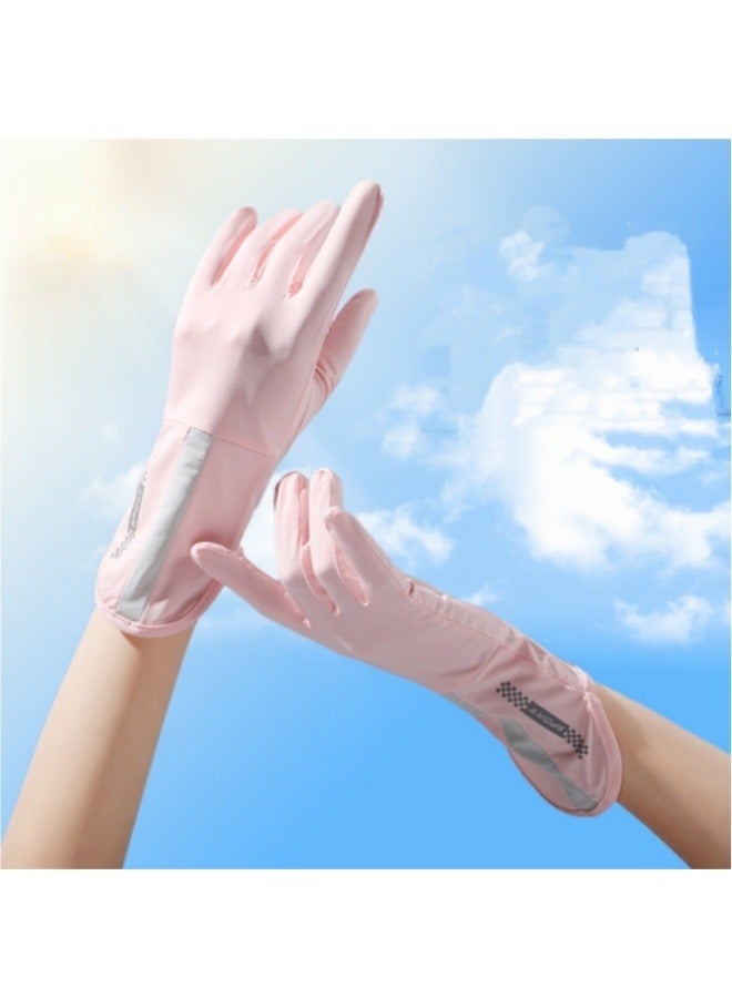 New Style Ice Feeling Sun Protection Gloves Sports Cycling Non-Slip Breathable Ice Silk Gloves Pink - Image 1
