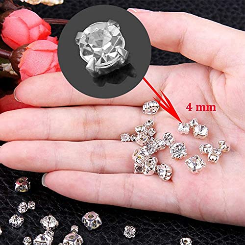 Dhruv Crafts Sew On Rhinestones 4mm Silver Crystal Glass Rhinestones with Metal Settings for Jewelry Making Clothing Embellishment Wedding Dress Sewing Craft Stones 200 PCS - Image 3