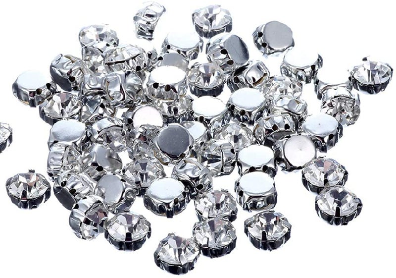 Dhruv Crafts Sew On Rhinestones 4mm Silver Crystal Glass Rhinestones with Metal Settings for Jewelry Making Clothing Embellishment Wedding Dress Sewing Craft Stones 200 PCS - Image 1