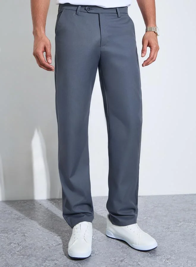 Charcoal Solid Regular Fit Trousers