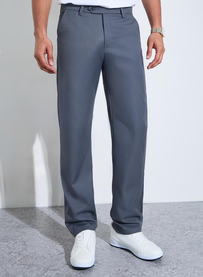 Styli Charcoal Solid Regular Fit Trousers - Image 1