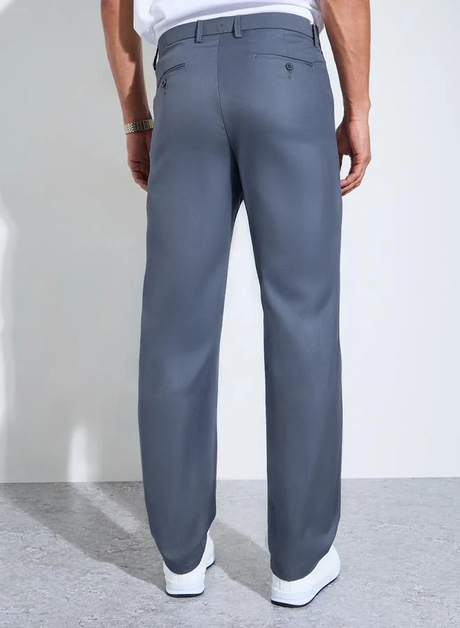 Styli  Charcoal Solid Regular Fit Trousers for Men | Best Price UAE