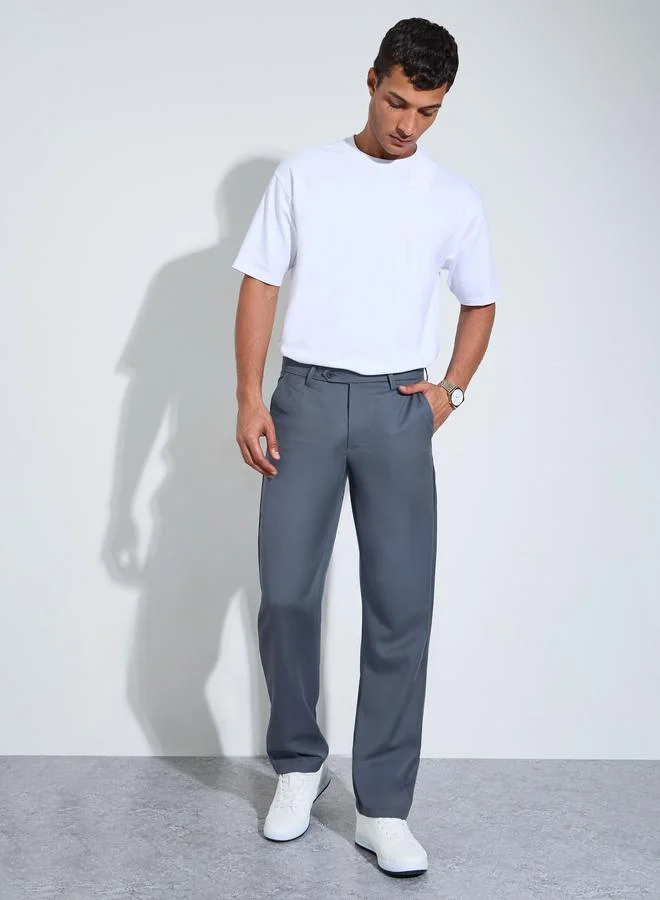Styli  Charcoal Solid Regular Fit Trousers for Men | Best Price UAE