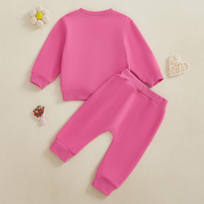 LAGKIYOJ Toddler Girl Valentine's Outfits Letter Flower Embroidery sweatshirt Long Pants 6 12 18 24 Months 2T 3T 4T (Pink Flower, 18-24 Months) - Image 4