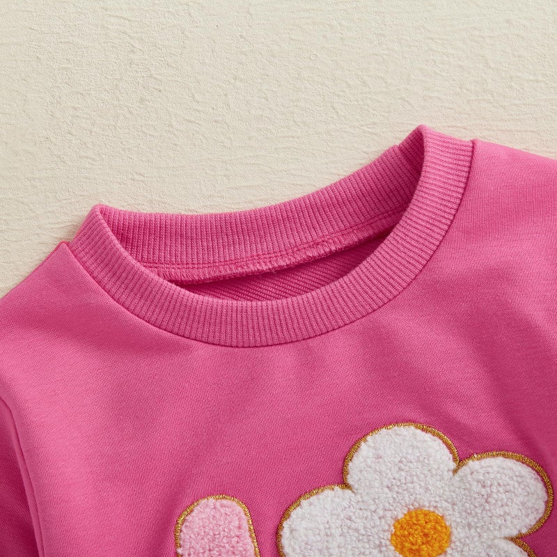 LAGKIYOJ Toddler Girl Valentine's Outfits Letter Flower Embroidery sweatshirt Long Pants 6 12 18 24 Months 2T 3T 4T (Pink Flower, 18-24 Months) - Image 5