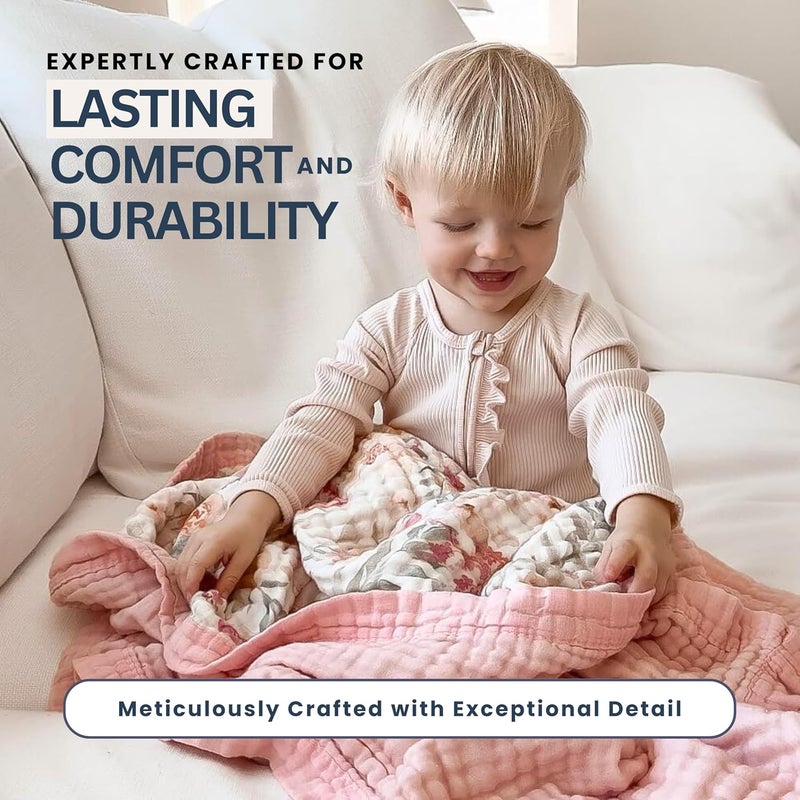 MAXSO 100 Cotton Muslin Baby Blanket  Large Reversible Receiving Blankets for Baby Girls Soft  Lightweight Perfect Muslin for Newborns Infants  Toddlers 7 Layers Design Machine Washable Pink - Image 5