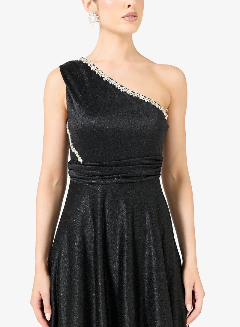 Ella Limited Edition One Shoulder Shimmer Dress With Embellishment - Image 3
