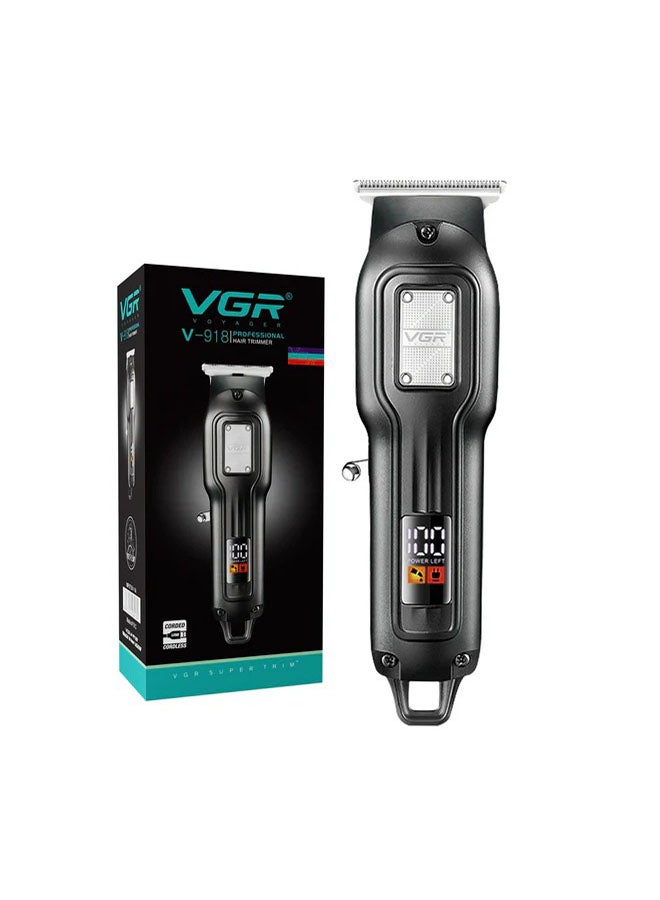 VGR V-918 Professional Hair Trimmer with Precision T-Blade, LED Display, and 100-Minute Runtime, Black - Image 1