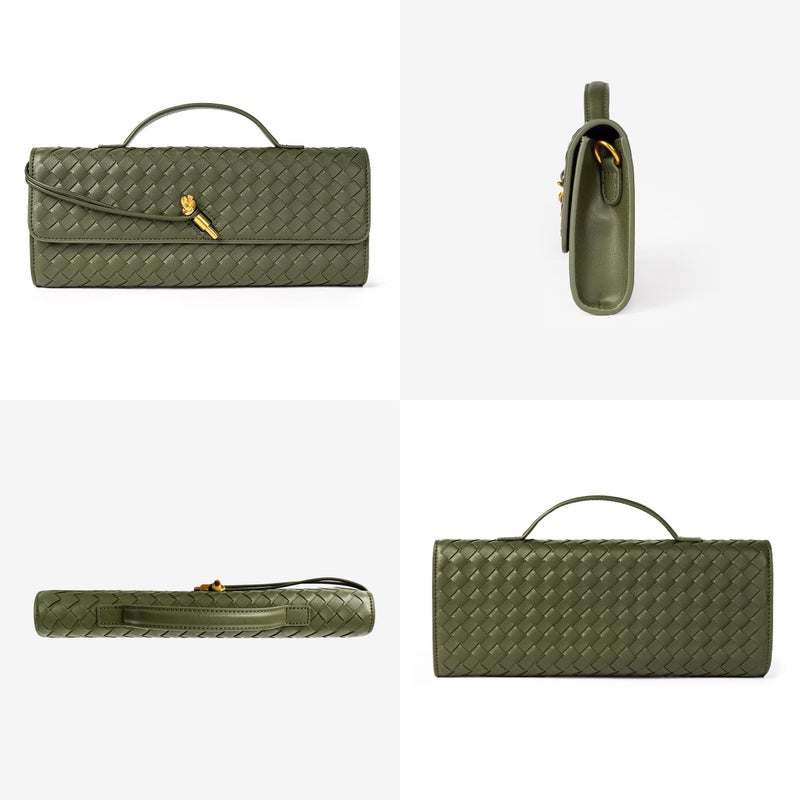 Joryin Woven Purse for Women Evening Clutch Woven Leather Handbags Crossbody Bag Purse Formal Evening bag, Olive - Image 3