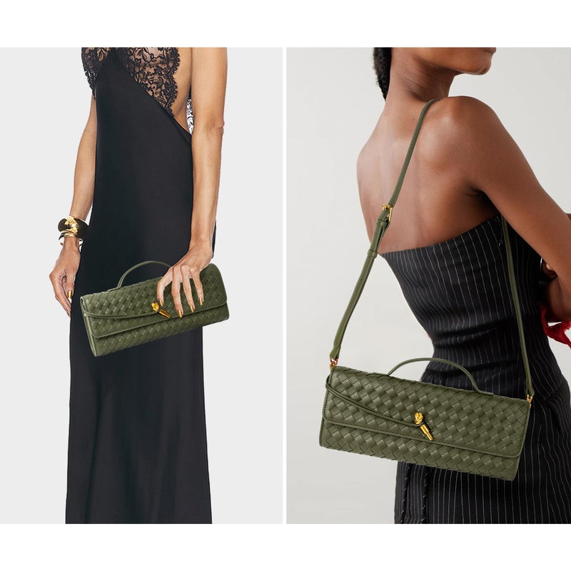 Joryin Woven Purse for Women Evening Clutch Woven Leather Handbags Crossbody Bag Purse Formal Evening bag, Olive - Image 2