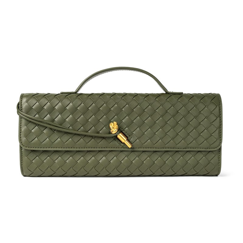 Joryin Woven Purse for Women Evening Clutch Woven Leather Handbags Crossbody Bag Purse Formal Evening bag, Olive - Image 1