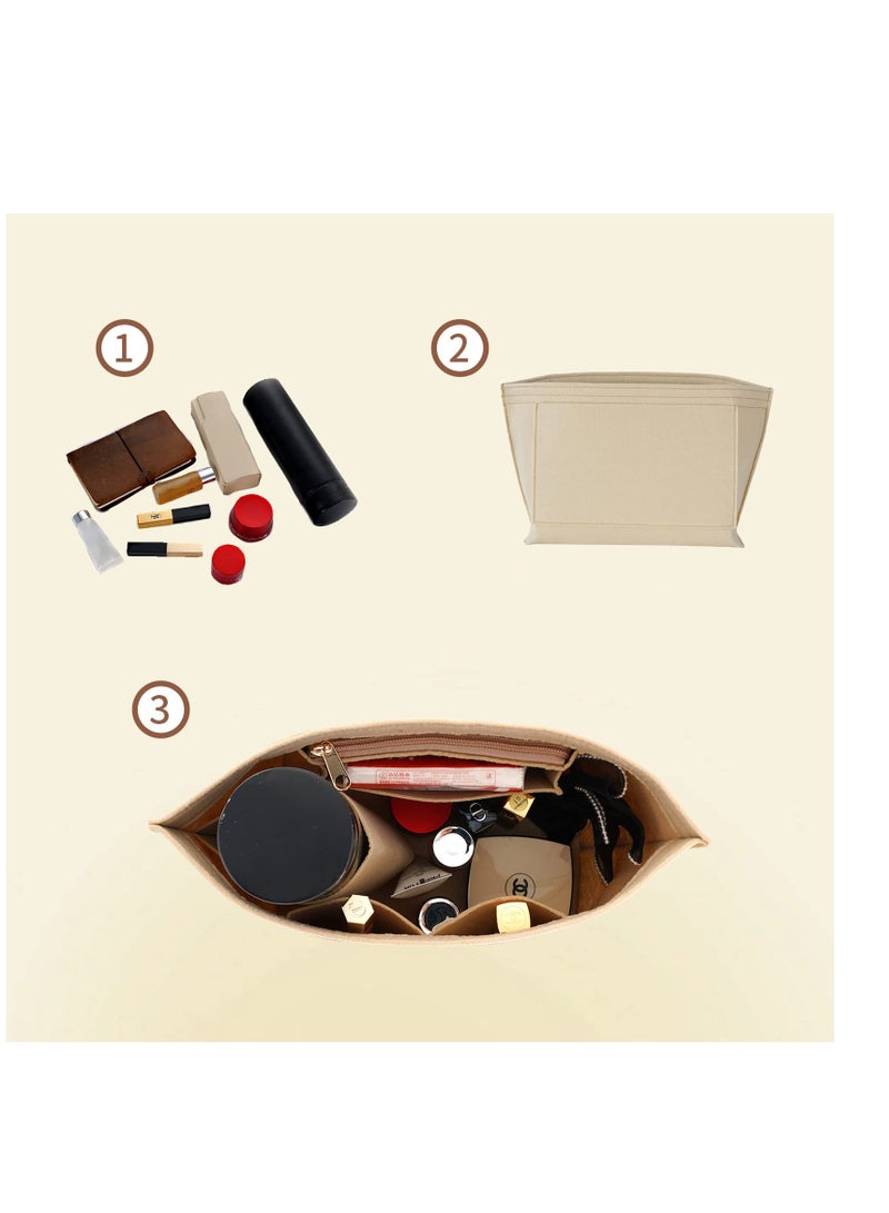 KASTWAVE Multi Pocket Felt Handbag Organizer, Folding Tote Bag organizer insert, Felt Organizer Insert Handbags  Base Shaper, for Insert Wallet Organizer, Small, Beige - Image 2