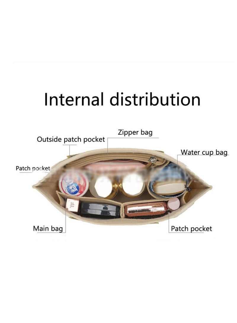 KASTWAVE Multi Pocket Felt Handbag Organizer, Folding Tote Bag organizer insert, Felt Organizer Insert Handbags  Base Shaper, for Insert Wallet Organizer, Small, Beige - Image 5