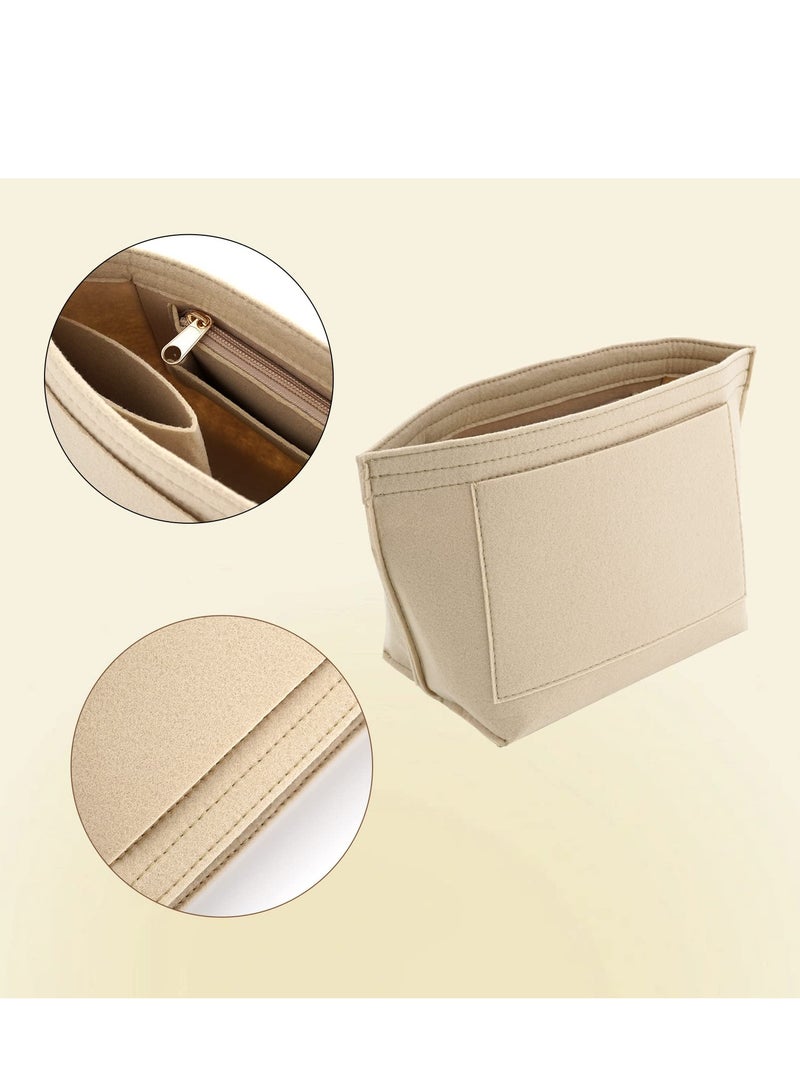 KASTWAVE Multi Pocket Felt Handbag Organizer, Folding Tote Bag organizer insert, Felt Organizer Insert Handbags  Base Shaper, for Insert Wallet Organizer, Small, Beige - Image 3