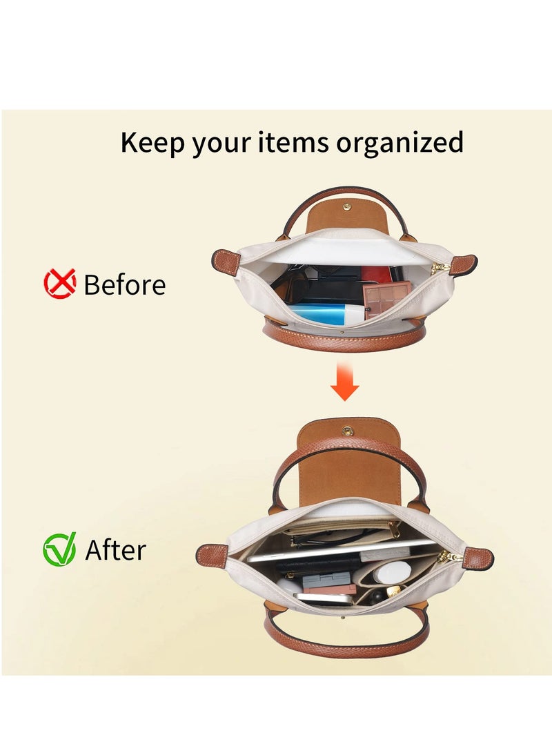 KASTWAVE Multi Pocket Felt Handbag Organizer, Folding Tote Bag organizer insert, Felt Organizer Insert Handbags  Base Shaper, for Insert Wallet Organizer, Small, Beige - Image 4