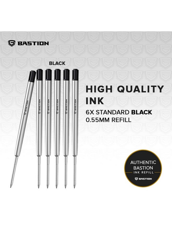Bastionpremium Pen Refill Deeply Pigmented Ink For All Bastion Bolt Action Luxury Pens Standard Ink Refill With 0.55Mm Fine Tip Black 6 Pieces
