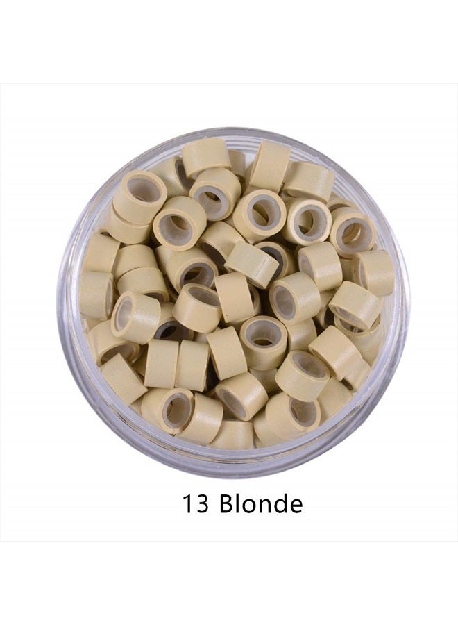 yantaisiyu 500pcs Silicone Lined Micro Links Rings Beads Hair Feather Extensions 5.0x3.0x3.0 mm Hair Beads(Blonde) - Image 2
