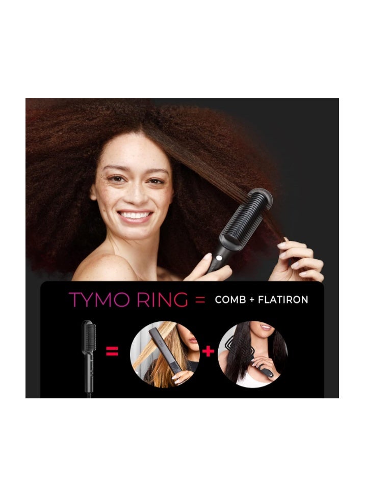 تايمو فرشاة تمليس الشعر من TYMO، مكواة شعر مزودة بمشط مدمج. طلاء سيراميك التورمالين. تسخين سريع و5 إعدادات لدرجة الحرارة. فرشاة تمليس الشعر لتصفيف احترافي في المنزل - Image 2