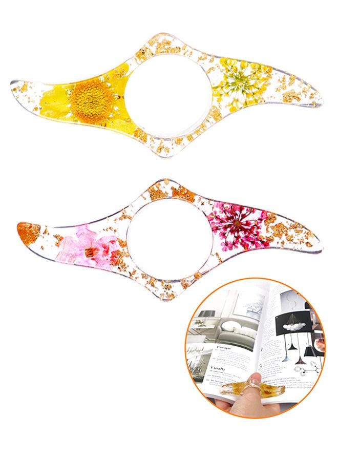 HS Thumb Ring Page Holder, Dried Flower Resin Transparent Handmade Scalloped Bookmarks, Personalized Reading Accessories for Lovers Teacher Chef (2 Pieces)  - Image 1
