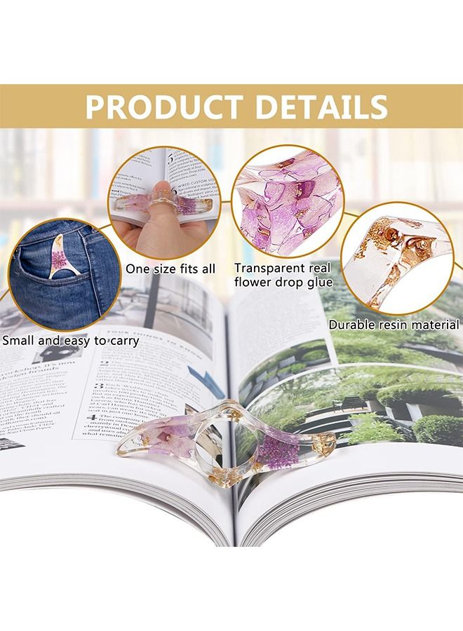 HS Thumb Ring Page Holder, Dried Flower Resin Transparent Handmade Scalloped Bookmarks, Personalized Reading Accessories for Lovers Teacher Chef (2 Pieces)  - Image 3