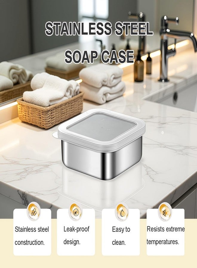 Vonpri Travel Soap Container, Vonpri Stainless Steel Soap Dish with Lid - Waterproof Draining Case for Bathroom, Kitchen, Camping - Durable Compact Bar Holder for Shower, Sink and Outdoor (Silver, 4.1x4.1in) - Image 3