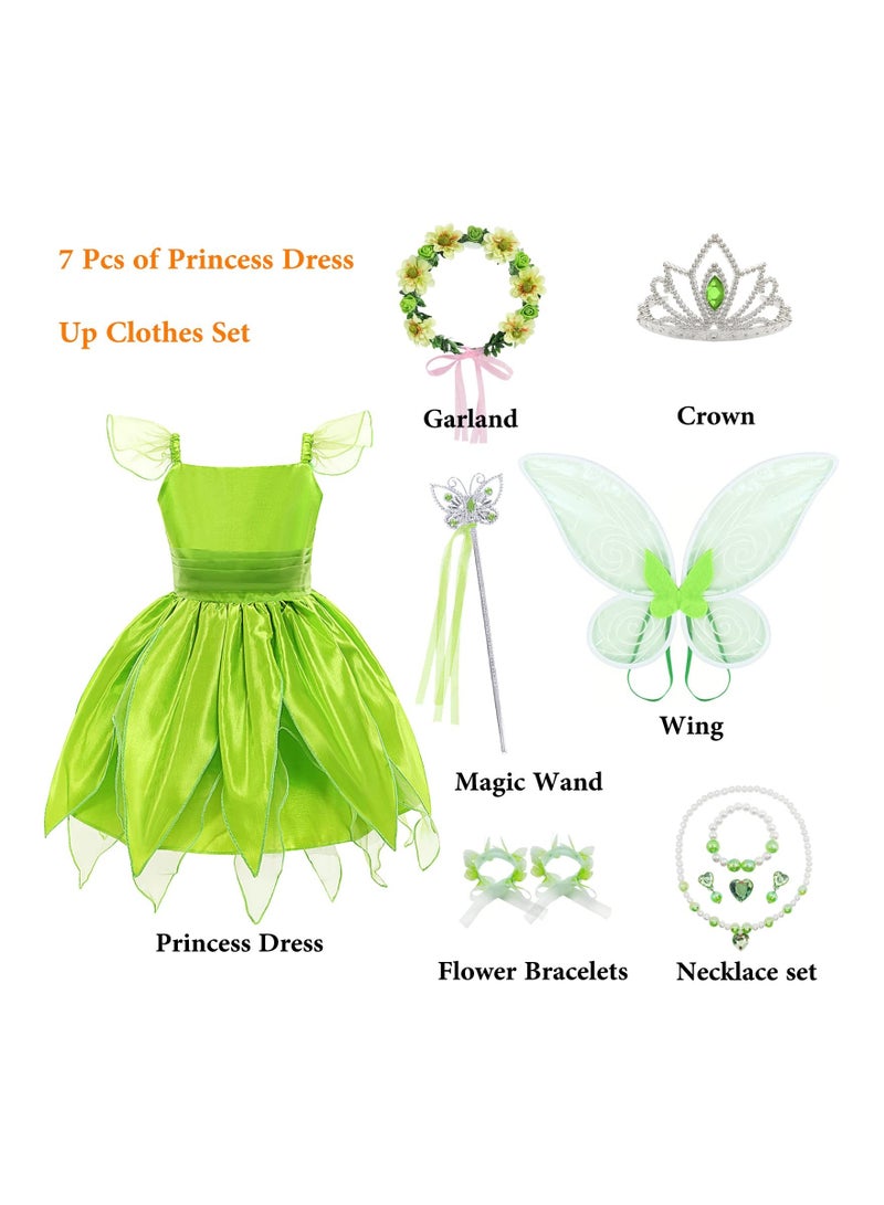 XiuWoo Green Fairy Princess Dresses for Girls Costume Tinker Bell Cosplay Set Flower Clothes 120CM - Image 4