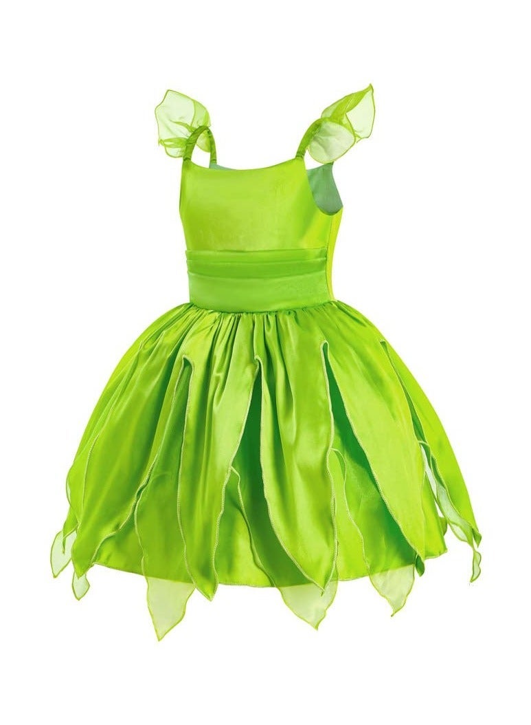 XiuWoo Green Fairy Princess Dresses for Girls Costume Tinker Bell Cosplay Set Flower Clothes 120CM - Image 2