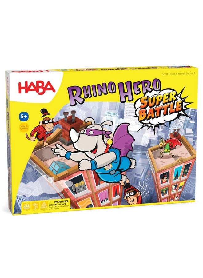 هابا - لعبة Rhino Hero Super Battle - لعبة تكديس ثلاثية الأبعاد مثيرة للأطفال والكبار، ألعاب عائلية ممتعة، ألعاب بطاقات تكديس للأطفال، صنع في ألمانيا - Image 1