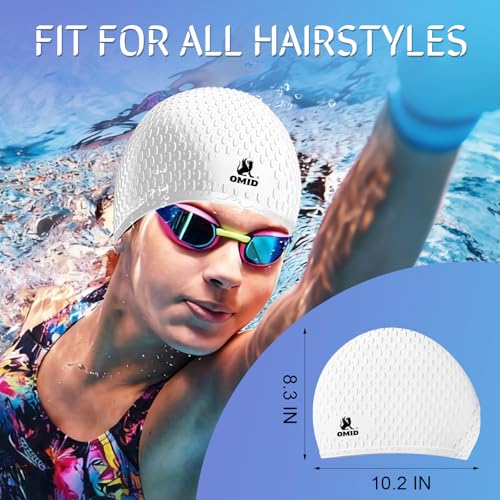 OMID Swim Cap Women Adult, Silicone Comfortable Waterproof Swimming Cap for Long Hair, Pool Beach Training (White) - Image 3