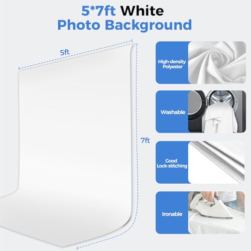 EMART 5 * 6.5ft White Photo Backdrop with Stand Kit for Photography Video Studio，White Screen Photoshoot Background Curtain with T-Shaped Portable Backdrop Stand Carrying Bag 5 Clamps - Image 5