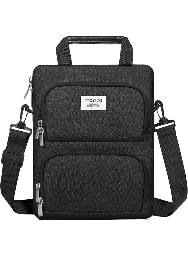 موسيسو حقيبة كتف عمودية واقية 360 درجة متوافقة مع أجهزة iPad Pro مقاس 12.9 بوصة M2 وM1 الجيل السادس والخامس والرابع والثالث 2022-2018 Surface Pro مقاس 12.3 بوصة × 7 6 5 4 3 2 1 مع جيبين منحنيين باللون الأسود - Image 1