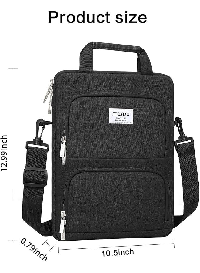 موسيسو حقيبة كتف عمودية واقية 360 درجة متوافقة مع أجهزة iPad Pro مقاس 12.9 بوصة M2 وM1 الجيل السادس والخامس والرابع والثالث 2022-2018 Surface Pro مقاس 12.3 بوصة × 7 6 5 4 3 2 1 مع جيبين منحنيين باللون الأسود - Image 5