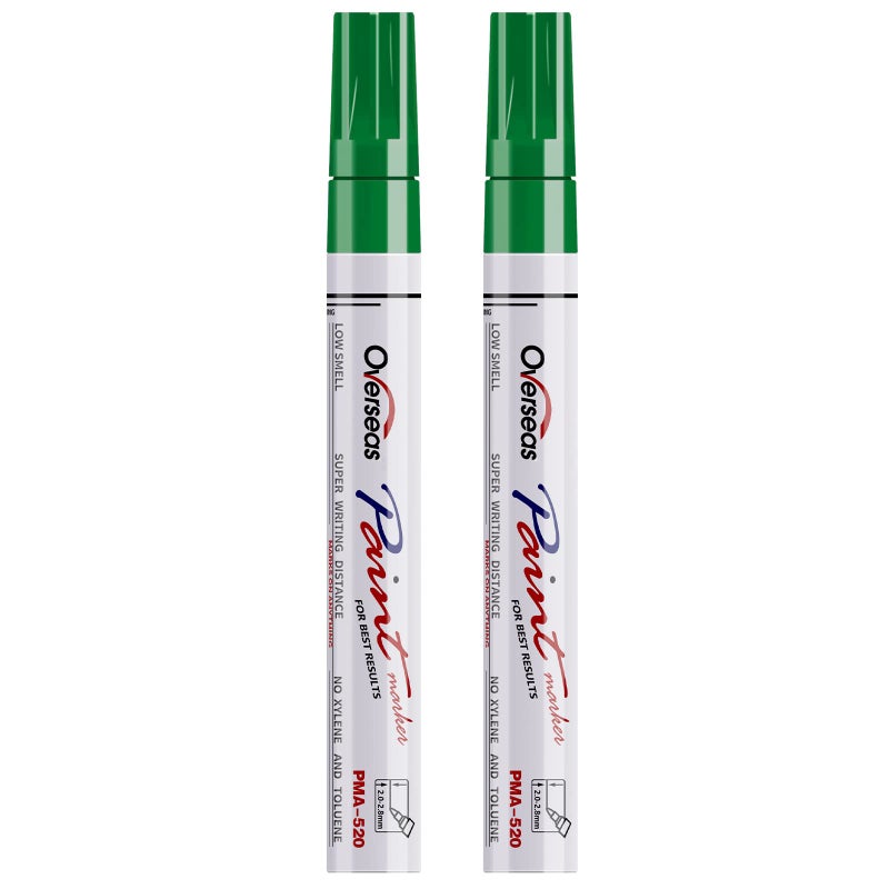Overseas Permanent Paint Pens Green Markers - 2 Pack Single color Oil Based Paint Markers, Medium Tip, Quick Drying and Waterproof Marker Pen for Metal, Rock Painting, Wood, Plastic, Canvas, Mugs - Image 1