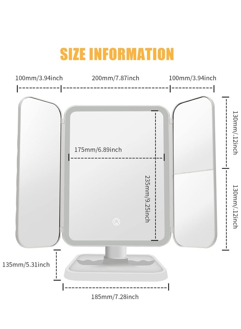 TIGER 3-Fold Lighted Makeup Mirror – 5X/3X/1X Magnification, 52 LED Vanity Mirror with Touch Screen Control & 180° Adjustable Rotation – Portable Countertop Cosmetic Mirror for Flawless Makeup Application - Image 4