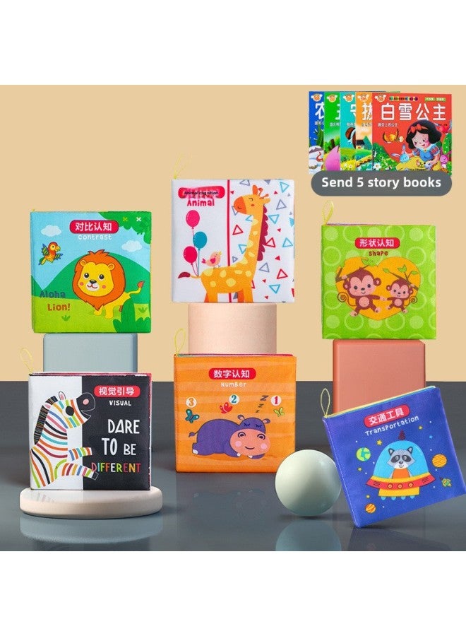 Baby's Cloth Book Baby's Early Education Can't Tear Rip Bite Toy Three-dimensional Early Education 6 Months Infant's Educational Book-Color:Training - Bilingual 6 Volumes + 5 Storybooks + Storage Bag  - Image 1