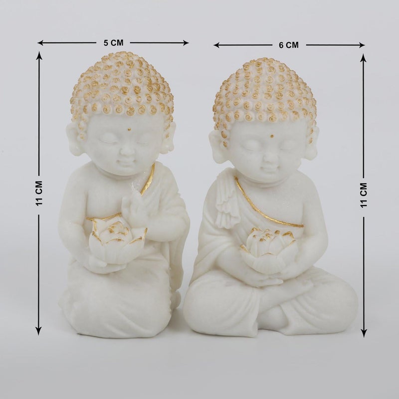 Karigaari India White Buddha Monks Cute Little Showpiece for Home Decor Laughing Buddha Showpiece for Gift Innaugration Gift Diwali Gift - Image 3