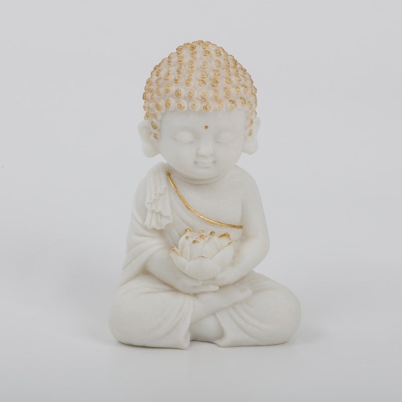 Karigaari India White Buddha Monks Cute Little Showpiece for Home Decor Laughing Buddha Showpiece for Gift Innaugration Gift Diwali Gift - Image 4
