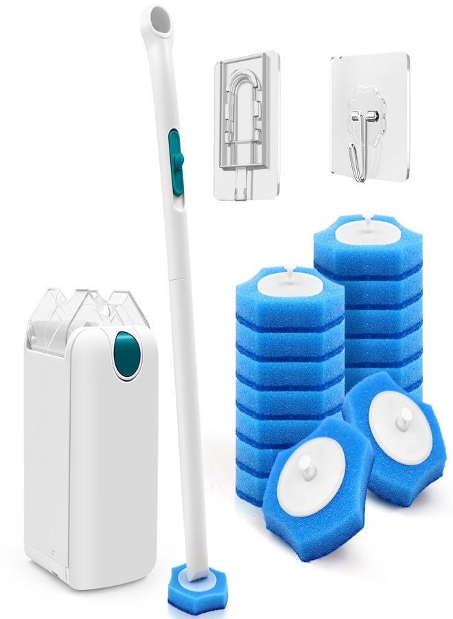 NEWE Disposable Toilet Brush, Toilet Bowl Wand Holder Set with Upgraded Clamping System, 16PCS Cleaner Refills, Bathroom Cleaning Tool for Sink Bathtub Drain Wash Basin Urinal - Image 1