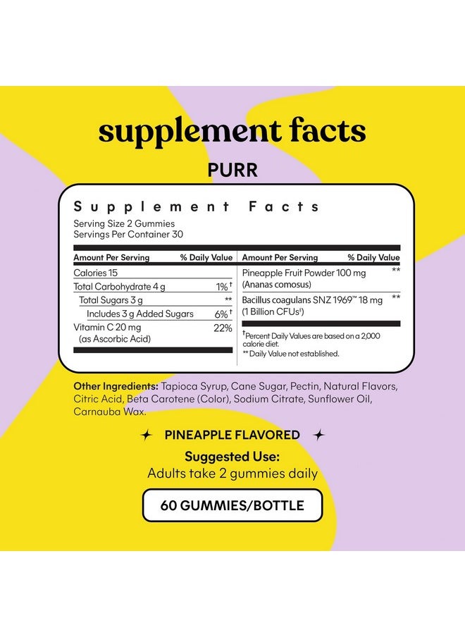 Lemme - Lemme Purr Vaginal Probiotic Gummies for Women - Balanced pH, Healthy Odor, Yeast Balance & Flora Support + Vitamin C for Immune Health - Tasty Pineapple (60 Count) - Image 1