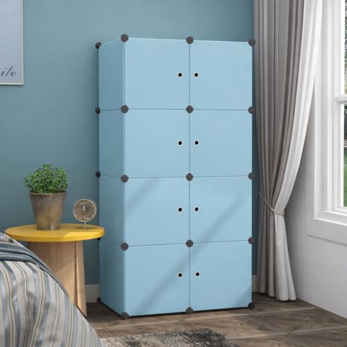 ELINDOR Plastic Wardrobe for Kids Clothes – Durable, Easy to Use Anti-Skid & Non-Slip Effective Professional Collapsible Wardrobe, Plastic Cupboard for Kids, Foldable Almirah (Blue, 8-Cube) - Image 3