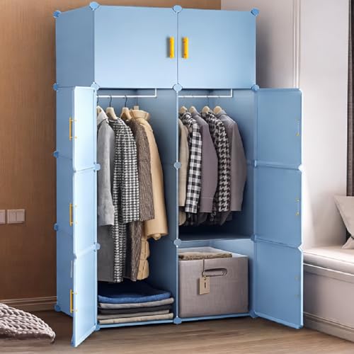 ELINDOR Plastic Wardrobe for Kids Clothes – Durable, Easy to Use Anti-Skid & Non-Slip Effective Professional Collapsible Wardrobe, Plastic Cupboard for Kids, Foldable Almirah (Blue, 8-Cube) - Image 1