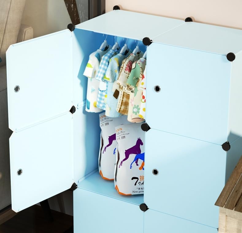 ELINDOR Plastic Wardrobe for Kids Clothes – Durable, Easy to Use Anti-Skid & Non-Slip Effective Professional Collapsible Wardrobe, Plastic Cupboard for Kids, Foldable Almirah (Blue, 8-Cube) - Image 4