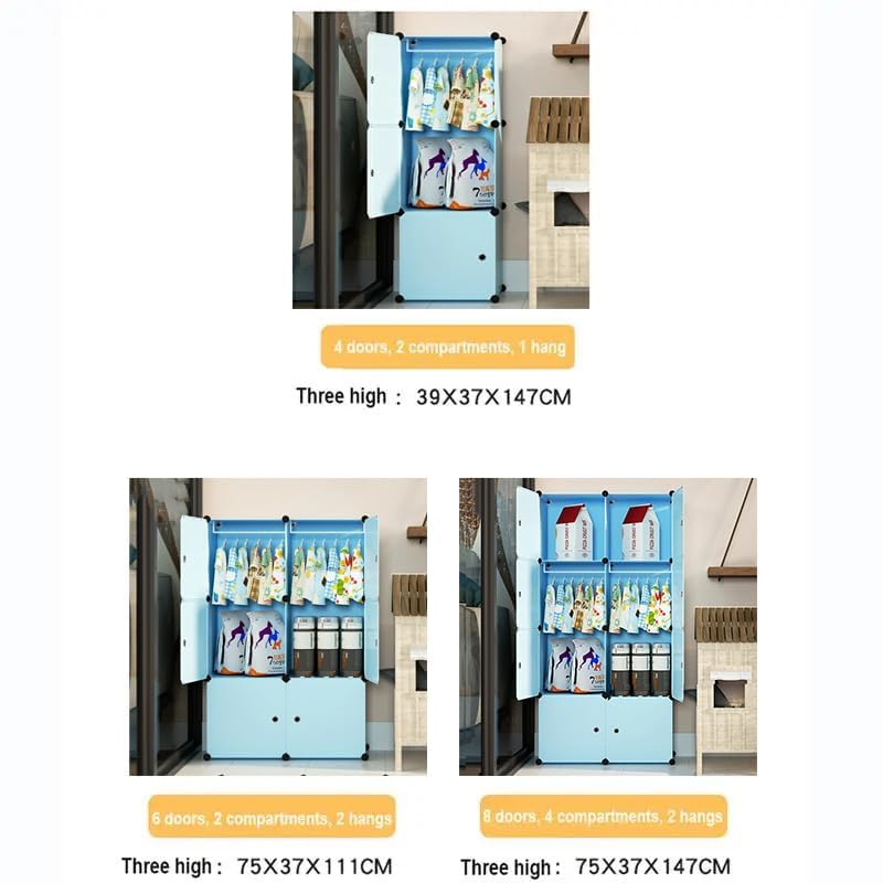 ELINDOR Plastic Wardrobe for Kids Clothes – Durable, Easy to Use Anti-Skid & Non-Slip Effective Professional Collapsible Wardrobe, Plastic Cupboard for Kids, Foldable Almirah (Blue, 8-Cube) - Image 5