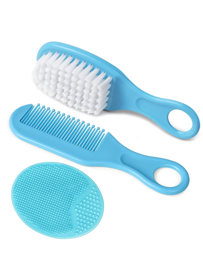 CMGTYYD - Baby Hair Brush, 3PCS Baby Hair Brush and Comb Set, Cradle Cap Brush and Baby Hair Comb for Newborns & Toddlers, Perfect Baby Registry Gift, Blue - Image 1