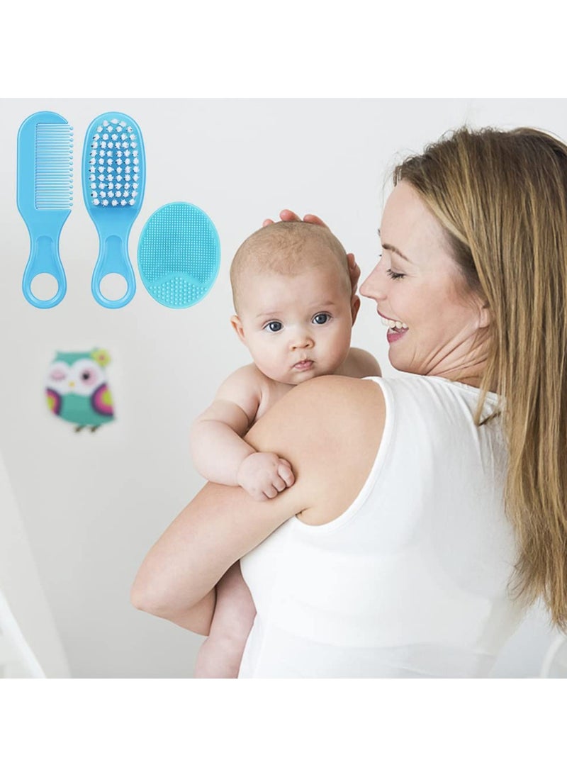 CMGTYYD - Baby Hair Brush, 3PCS Baby Hair Brush and Comb Set, Cradle Cap Brush and Baby Hair Comb for Newborns & Toddlers, Perfect Baby Registry Gift, Blue - Image 1