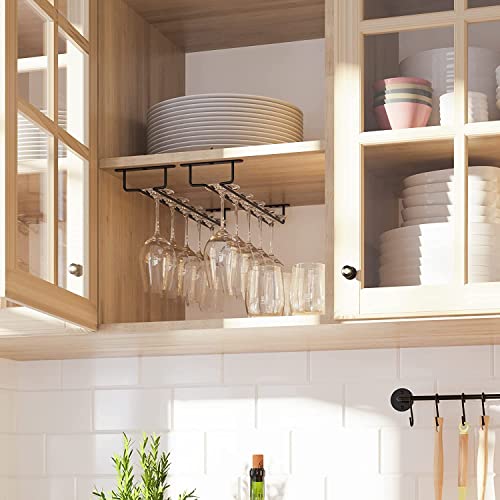 MBCARE Wine Glass Rack, Under Cabinet Wine Glass Holder Alloy Steel Stemware Glass Rack - Hanging Stemware Wine Glass Holder For Kitchen Cabinet & Bar (4 Pack) Black, Hanging Shelves - Image 3