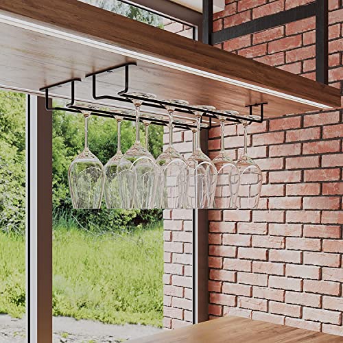 MBCARE Wine Glass Rack, Under Cabinet Wine Glass Holder Alloy Steel Stemware Glass Rack - Hanging Stemware Wine Glass Holder For Kitchen Cabinet & Bar (4 Pack) Black, Hanging Shelves - Image 2